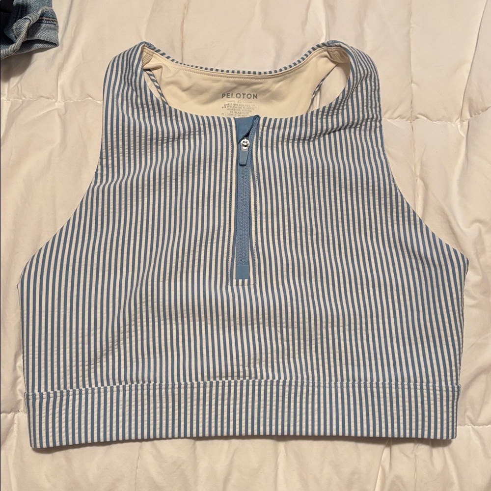 Peloton Striped Blue and White Sports Bra